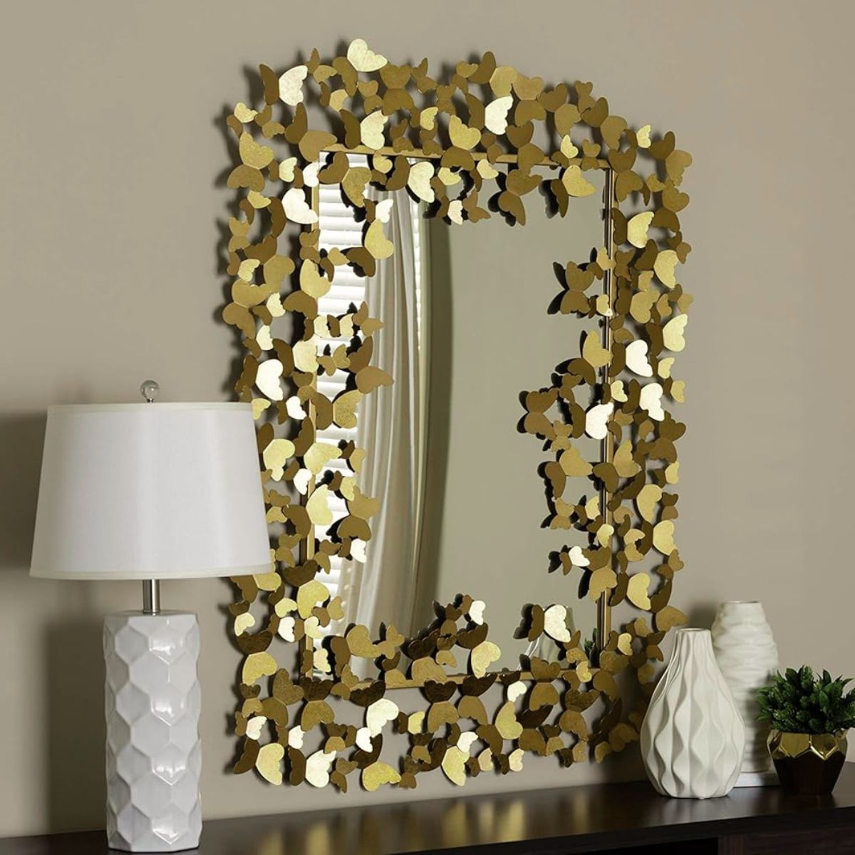 GENERICO - Espejo Decorativo Rectangular 80×120 con Marco de Mariposas Doradas