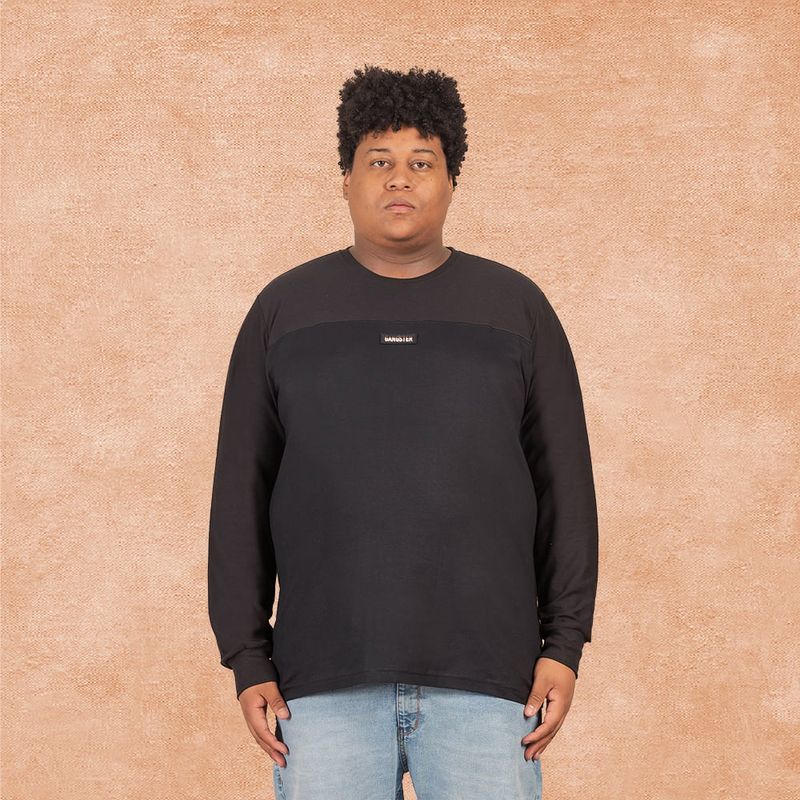 GANGSTER - Plus Polera Ml Basica Rib Negro Gangster