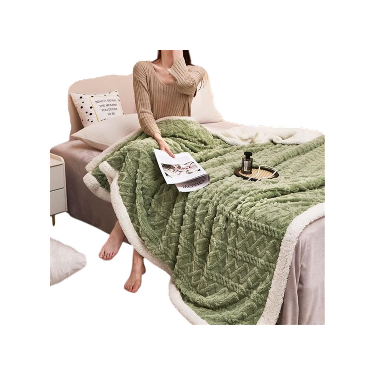 GENERICO - FRAZADA POLAR TERMICA DE 2 PLAZAS VERDE