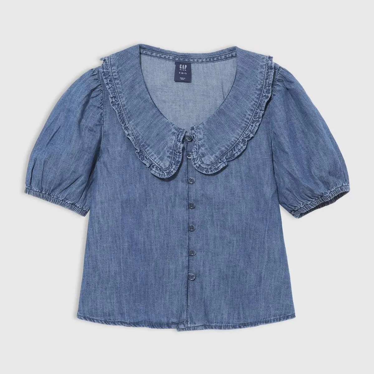 GAP - Blusa Niña Ruffle Denim Celeste