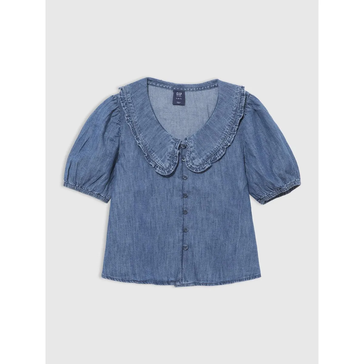 GAP - Blusa Niña Ruffle Denim Celeste