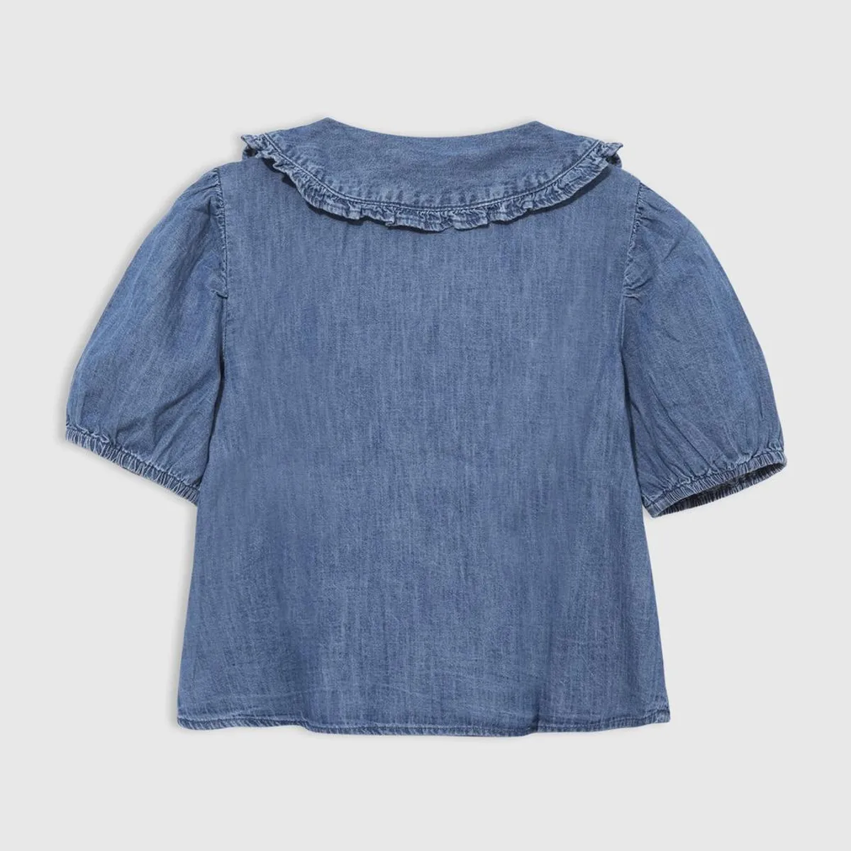GAP - Blusa Niña Ruffle Denim Celeste