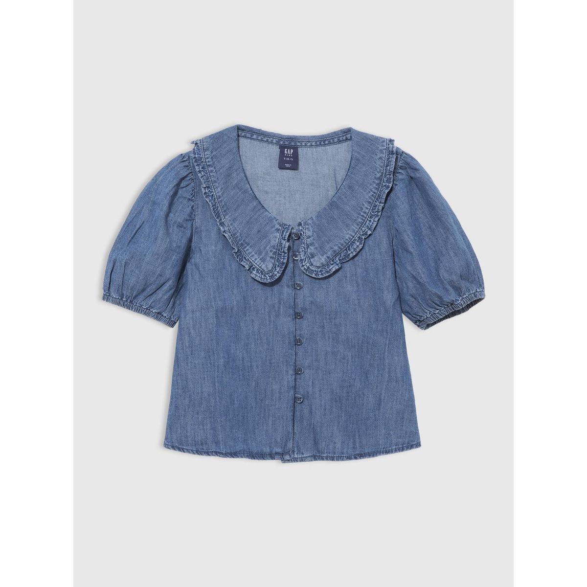 GAP - Blusa GAP Ruffle Denim Manga Corta Niña