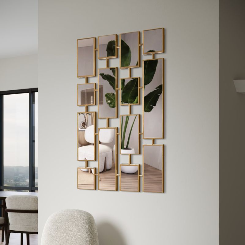 GENERICO - Espejo Decorativo Multiple 80×120 Marco Geométrico Dorado