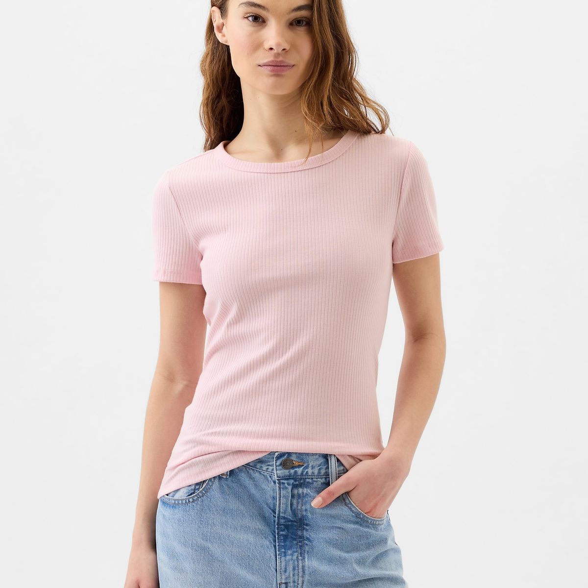 GAP - Polera Mujer Ribbed Rosa