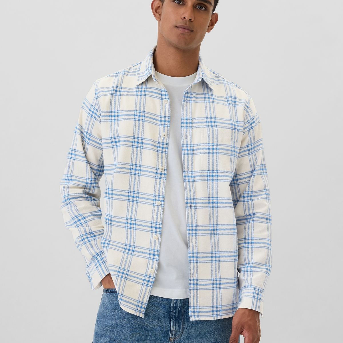 GAP - Camisa Hombre Franela Beige