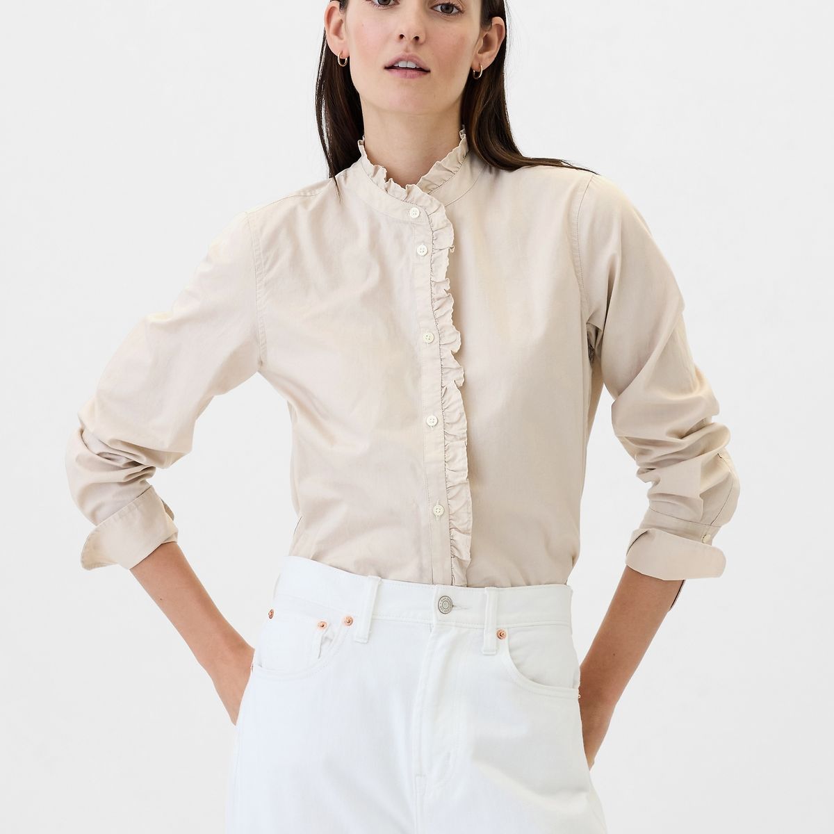 GAP - Camisa Mujer Classic Popelina Beige