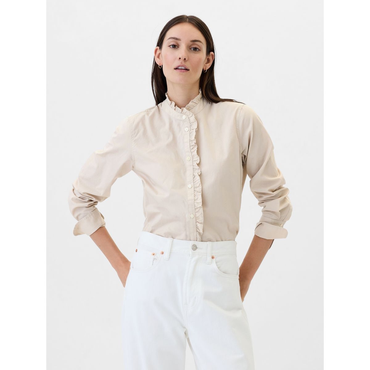 GAP - Camisa Mujer Classic Popelina Beige