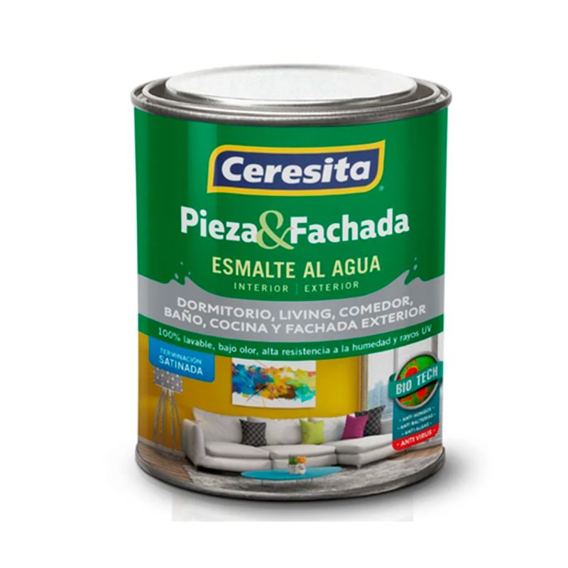 CERESITA - Esmalte al agua Pieza y Fachada ¼ galón Blanco Ceresita