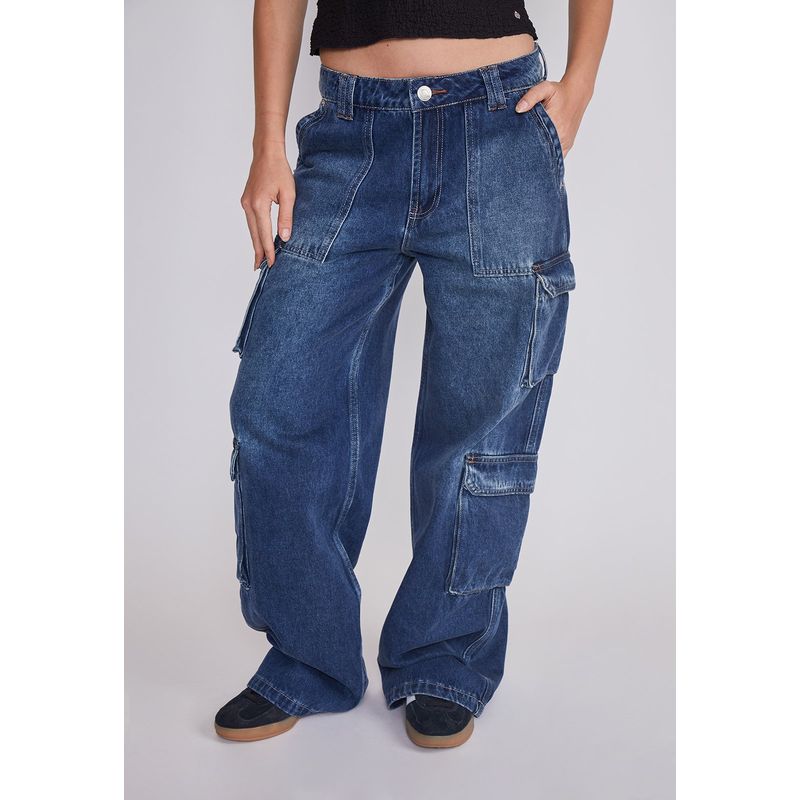 SIOUX - Jeans Mujer Wide Leg Cargo Azul Sioux