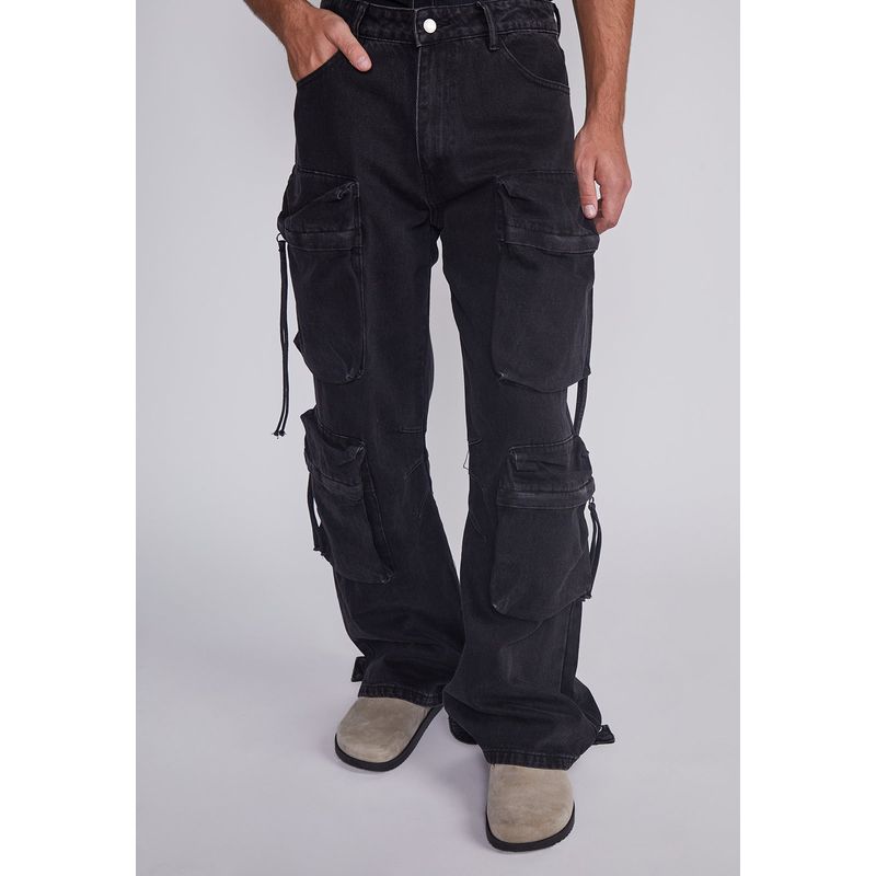 SIOUX - Jeans Hombre Multicargo Y Cierres Negro Sioux