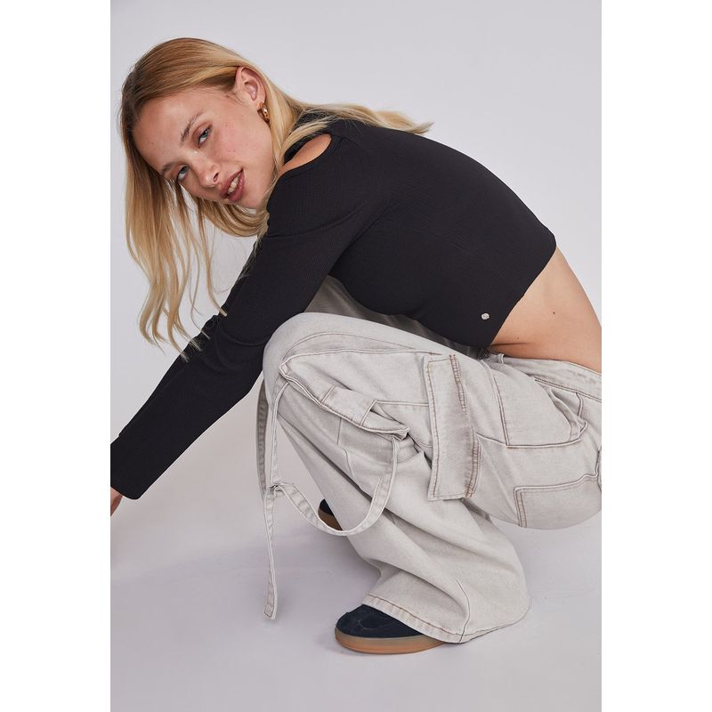 SIOUX - Jeans Mujer Cargo Tiras Gris Sioux