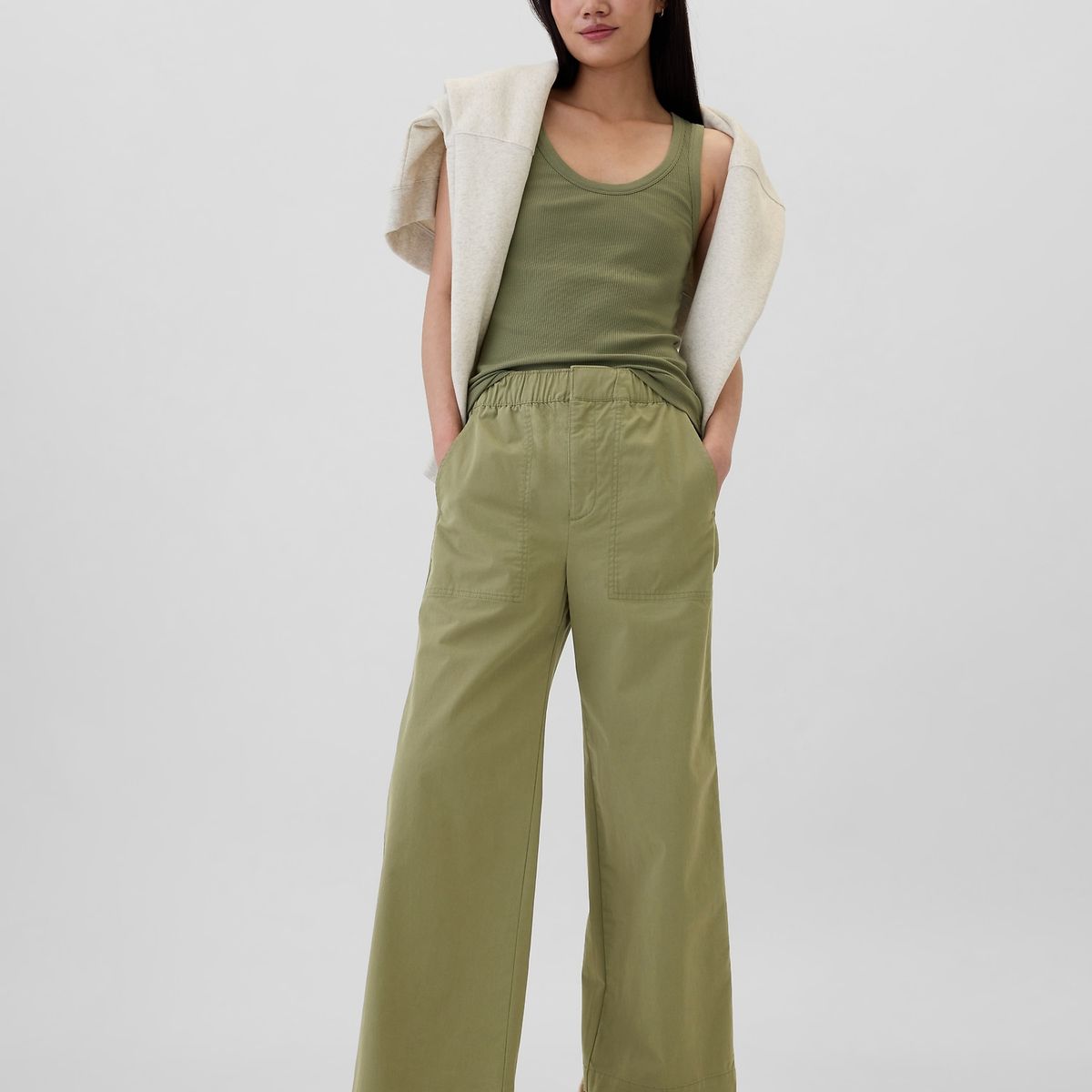 GAP - Pantalón Gap Wide Leg Khakis Mujer Verde