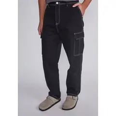 SIOUX - Jeans Hombre Cargo Contraste Negro