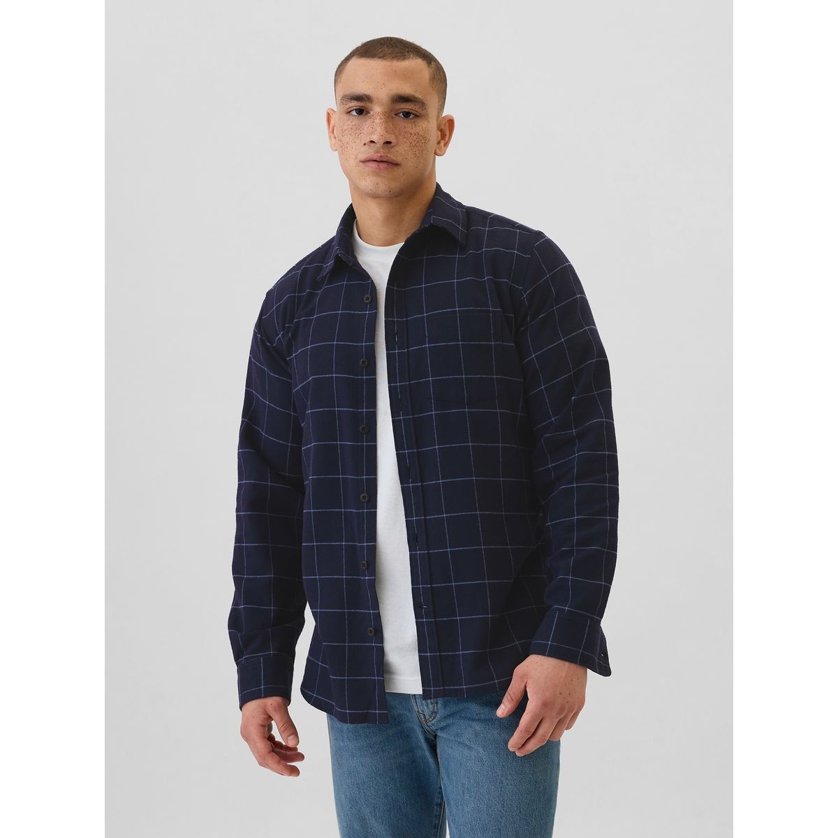 GAP - Camisa Hombre Franela Azul