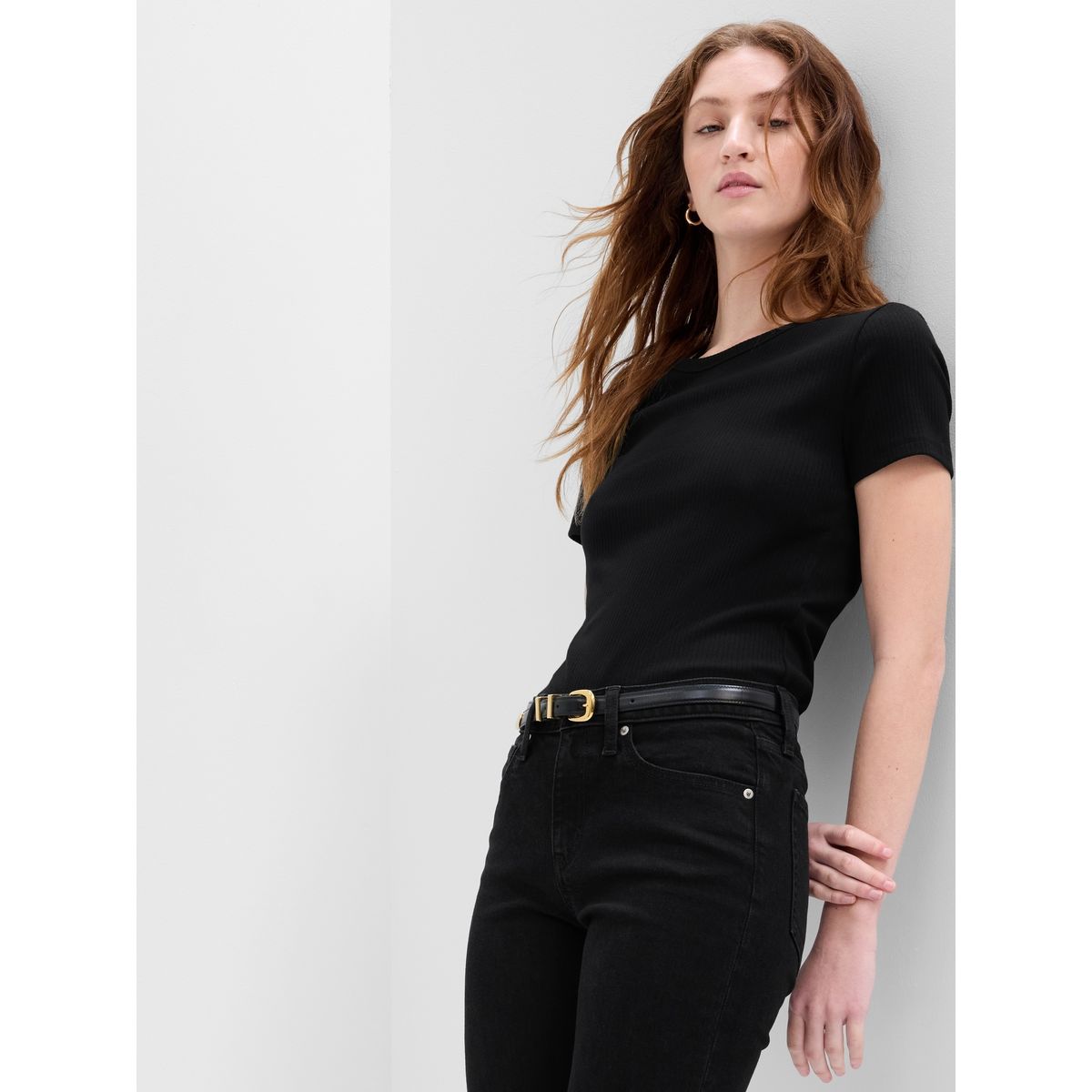 GAP - Polera Mujer Ribbed Negro