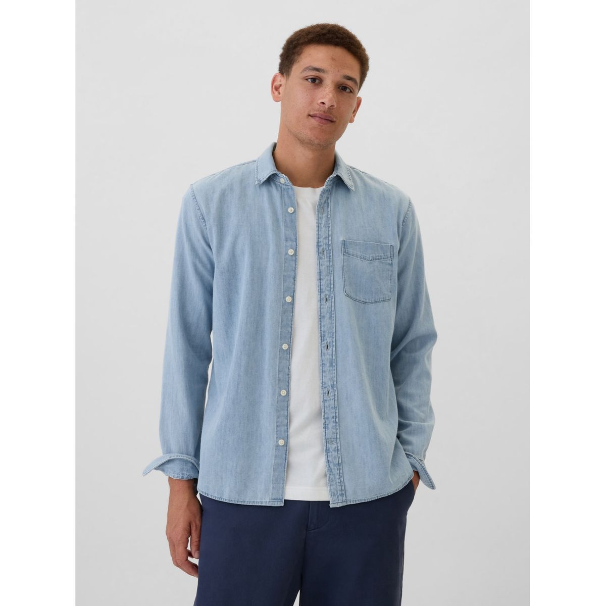 GAP - Camisa Hombre Standard Fit Azul