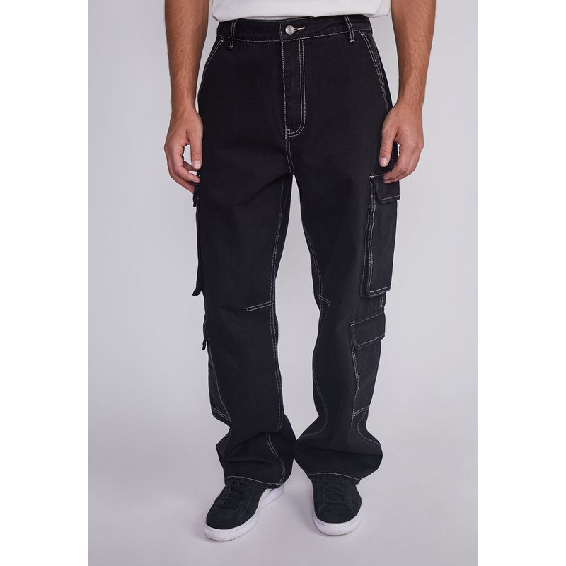 SIOUX - Jeans Hombre Multicargo Contraste Negro Sioux