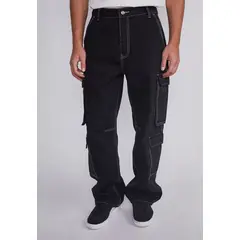 SIOUX - Jeans Hombre Multicargo Contraste Negro