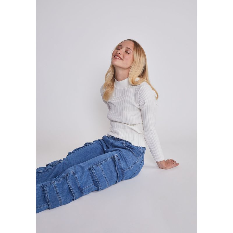 SIOUX - Jeans Mujer Cargo Wide Leg Azul Sioux