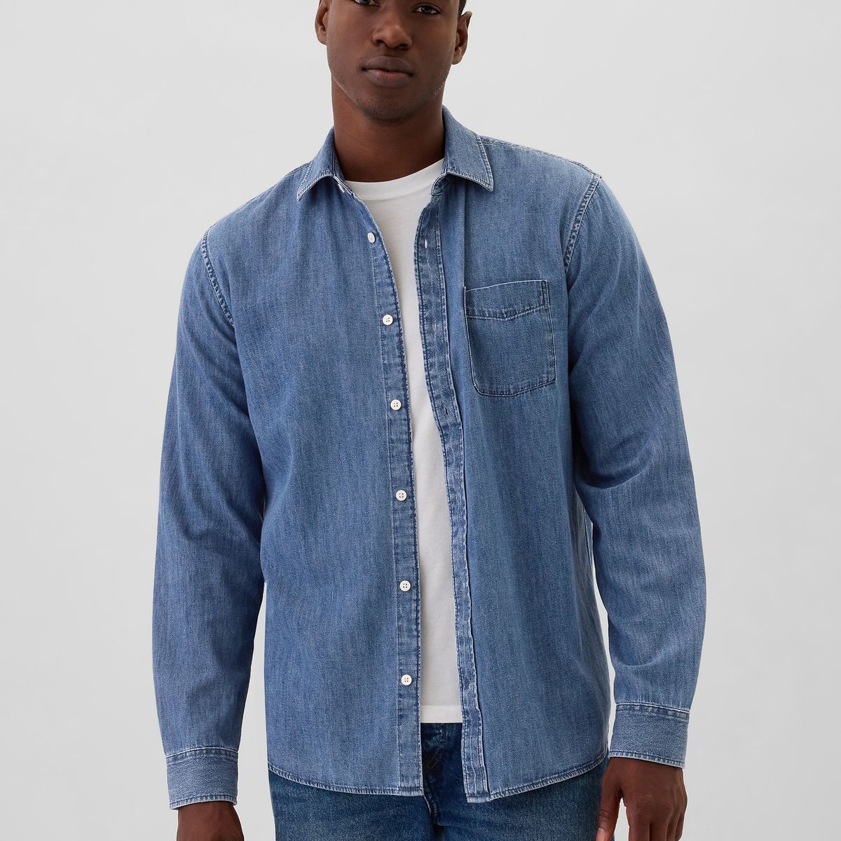 GAP - Camisa Hombre Standard Fit Azul