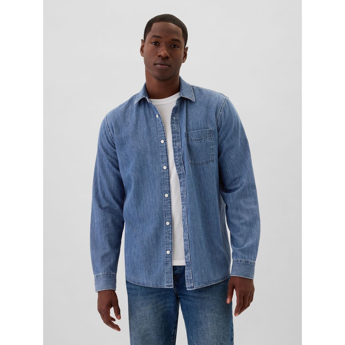 GAP - Camisa Hombre Standard Fit Azul