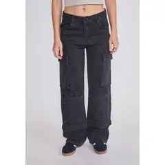 SIOUX - Jeans Mujer Cargo Multibolsillos Negro