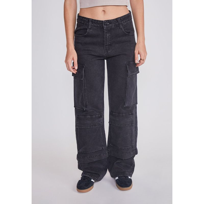 SIOUX - Jeans Mujer Cargo Multibolsillos Negro Sioux