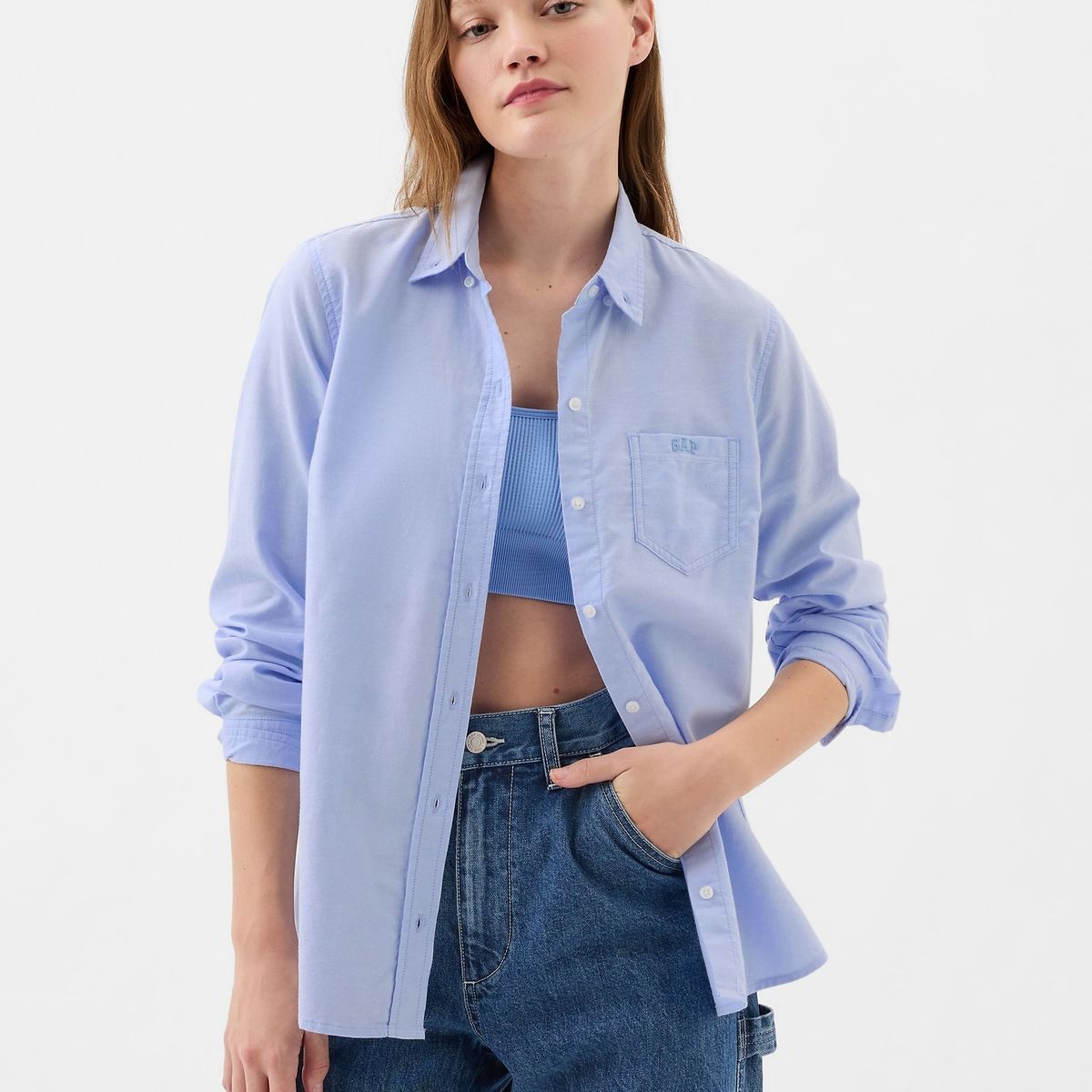 GAP - Blusa Mujer Logo Oxford Azul