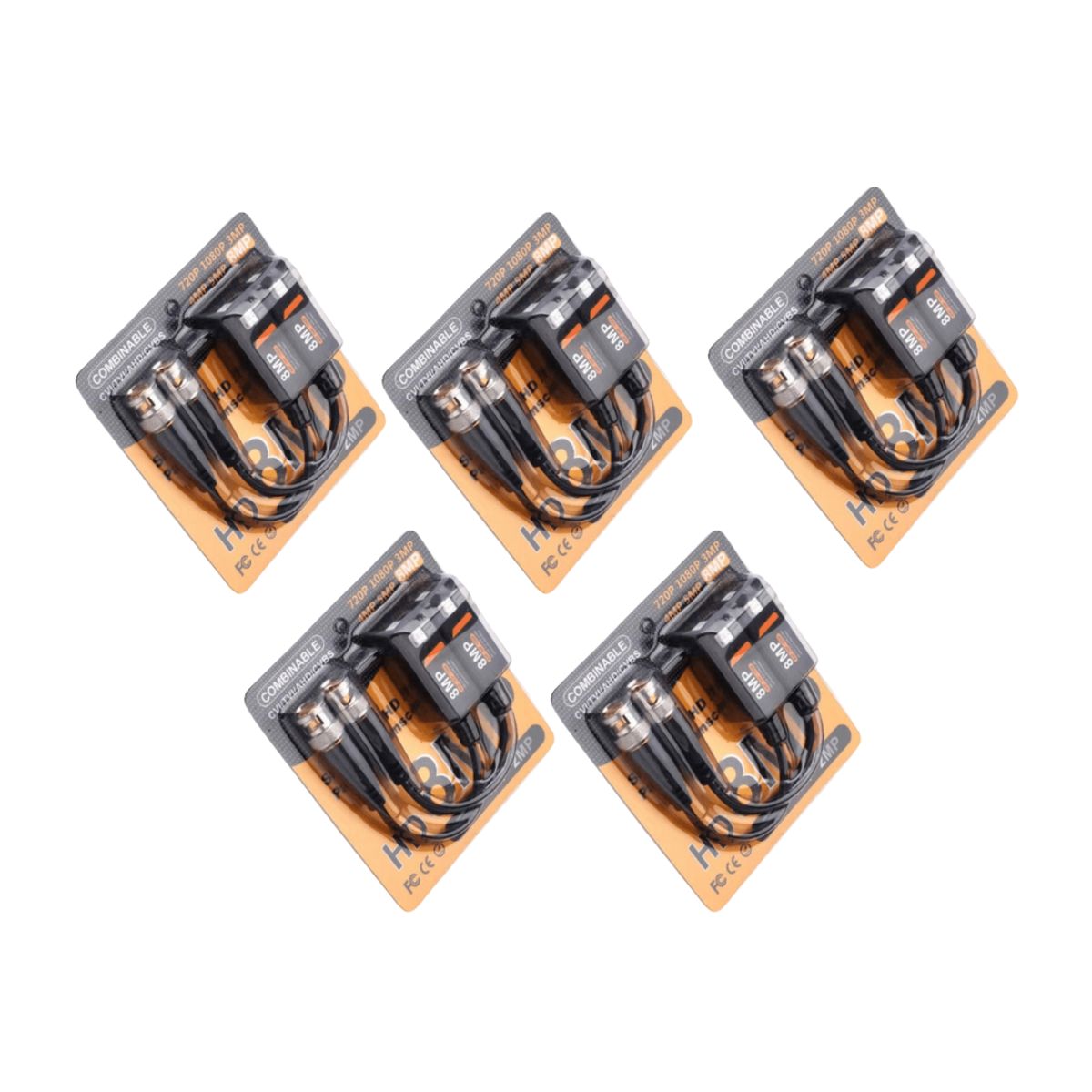 GENERICO - Pack 5 Pares Video Balun 8MP a Presión Ponchable para Cámaras CCTV