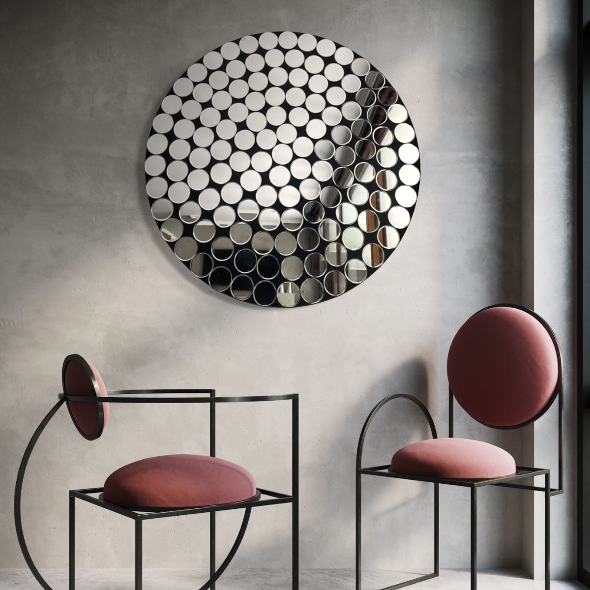 GENERICO - Espejo Redondo Decorativo 90×90 con Diseño de Círculos Espejados