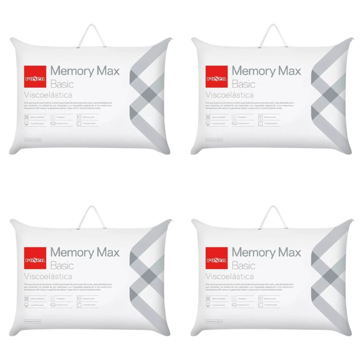 ROSEN - Pack 4 Almohadas Viscoelasticas Rosen Memory Max Basic King 42x80 cm