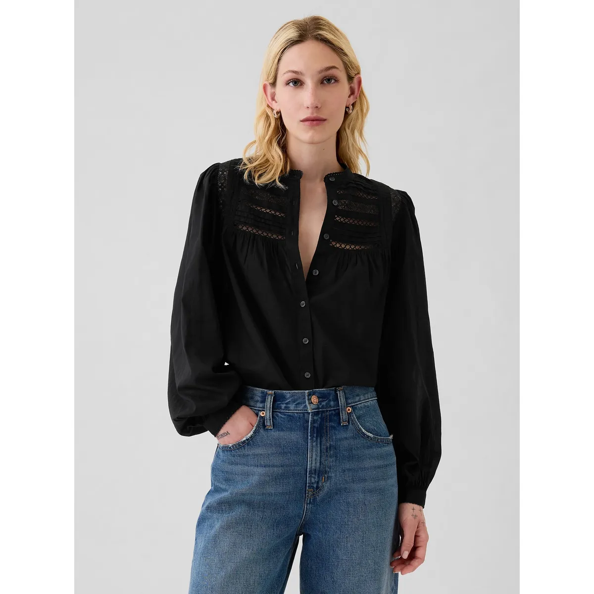 GAP - Camisa Mujer Lace Trim Negro