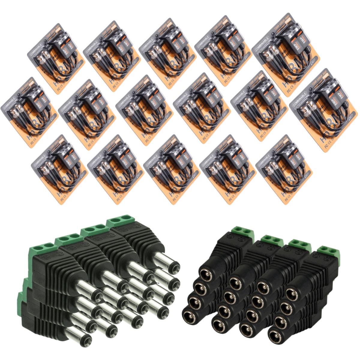 GENERICO - Pack 16 Pares Video Balun 8MP + 16 Pares Conectores DC Macho y Hembra para CCTV