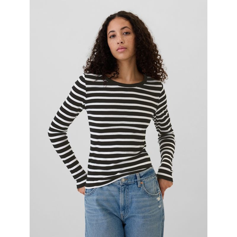 GAP - Polera Mujer Rayas Crewneck Blanco