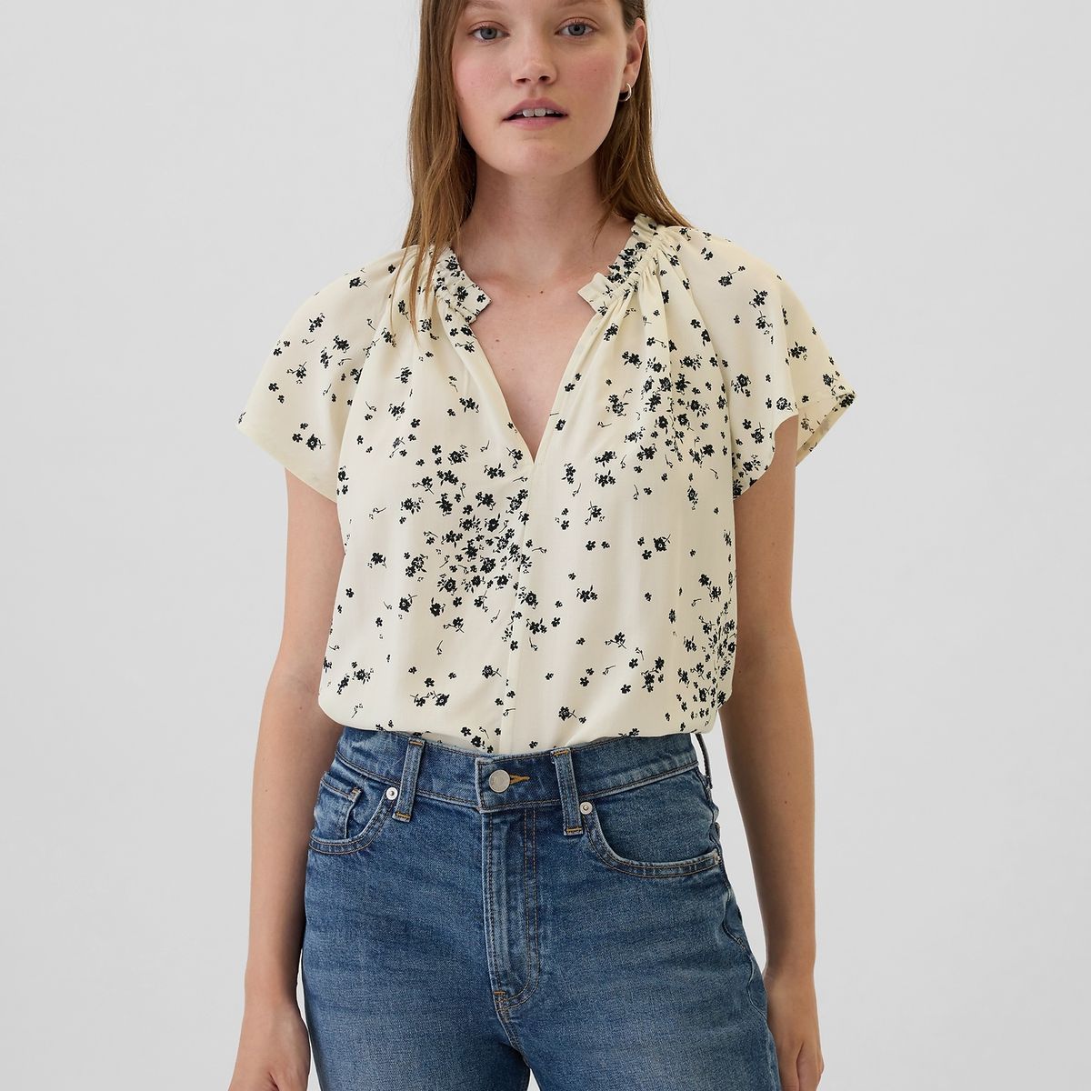 GAP - Blusa Mujer Cuello V Blanco