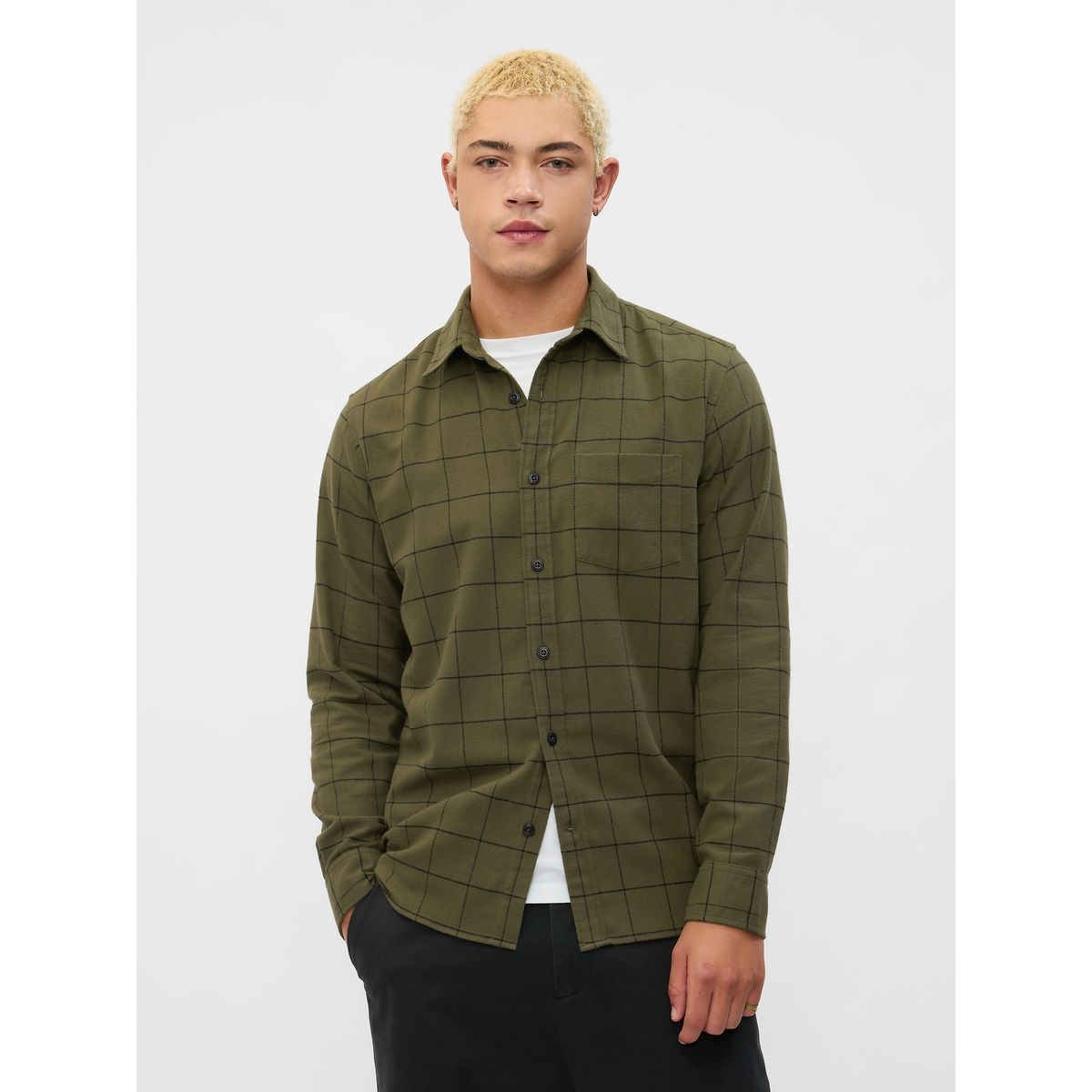 GAP - Camisa Hombre Franela Verde