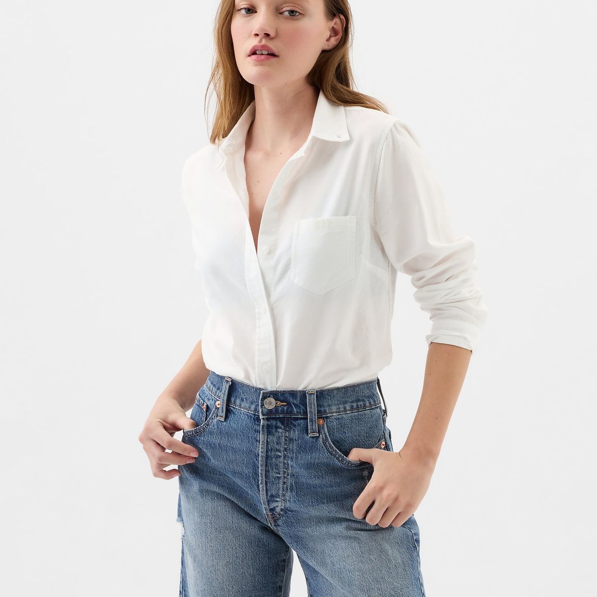 GAP - Blusa Mujer Logo Oxford Blanco