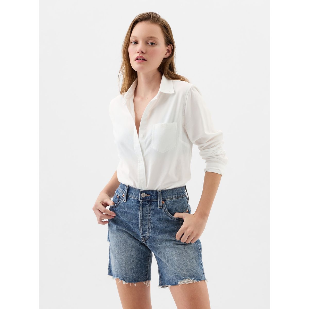 GAP - Blusa Mujer Logo Oxford Blanco