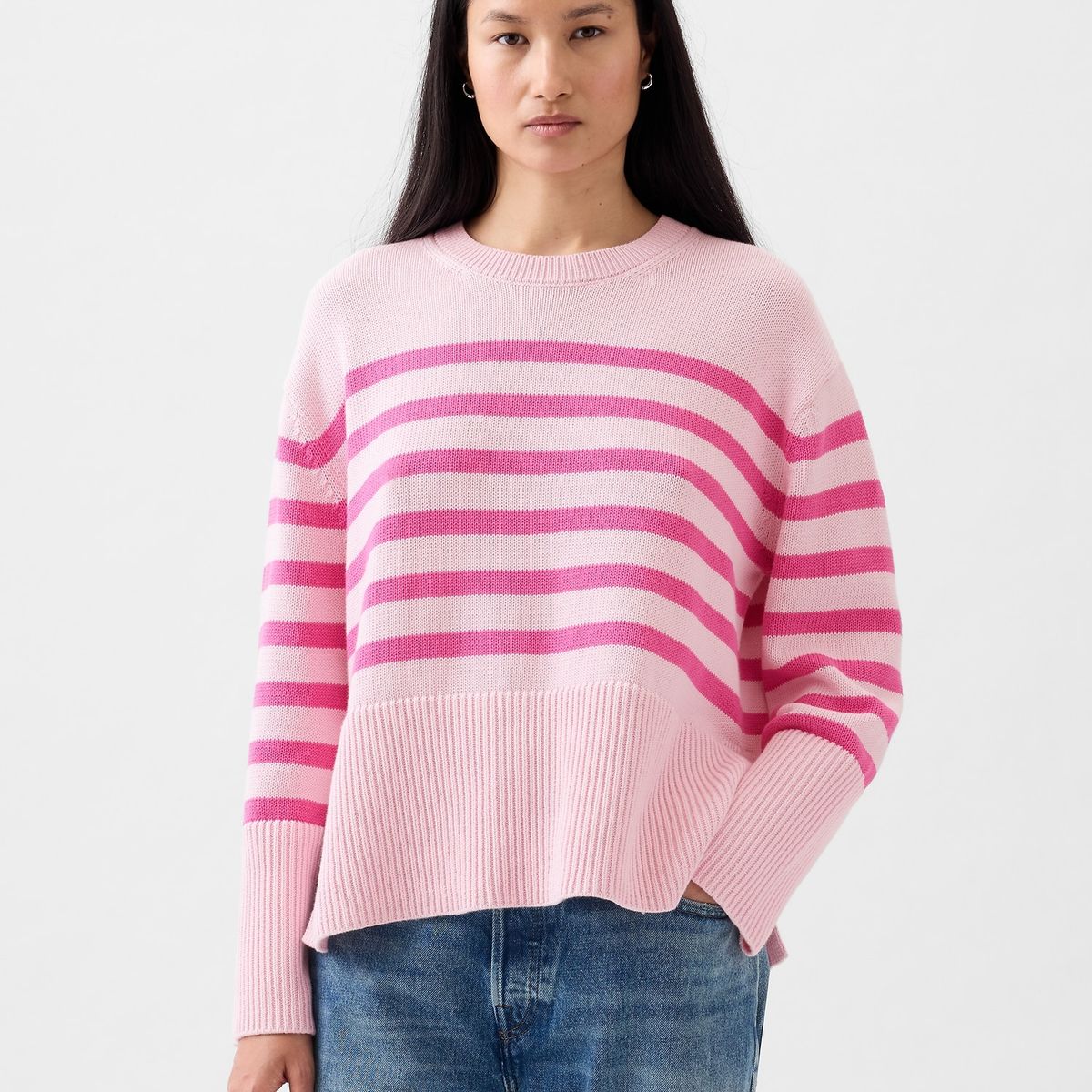GAP - Sweater Mujer Split-Hem Stripe Rosa