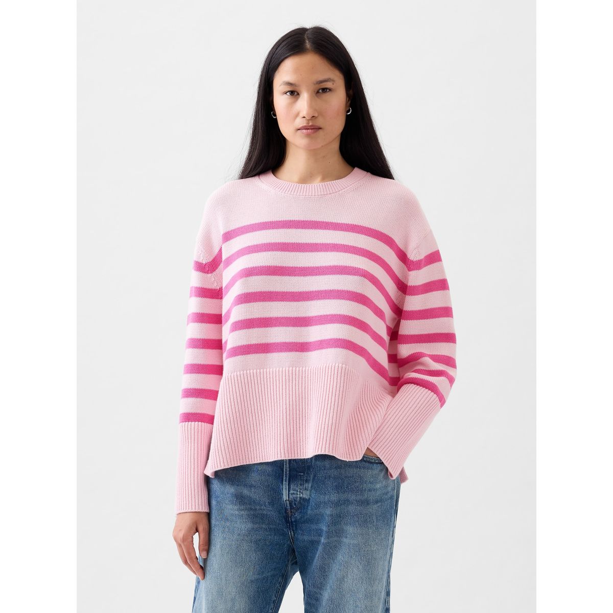 GAP - Sweater Mujer Split-Hem Stripe Rosa