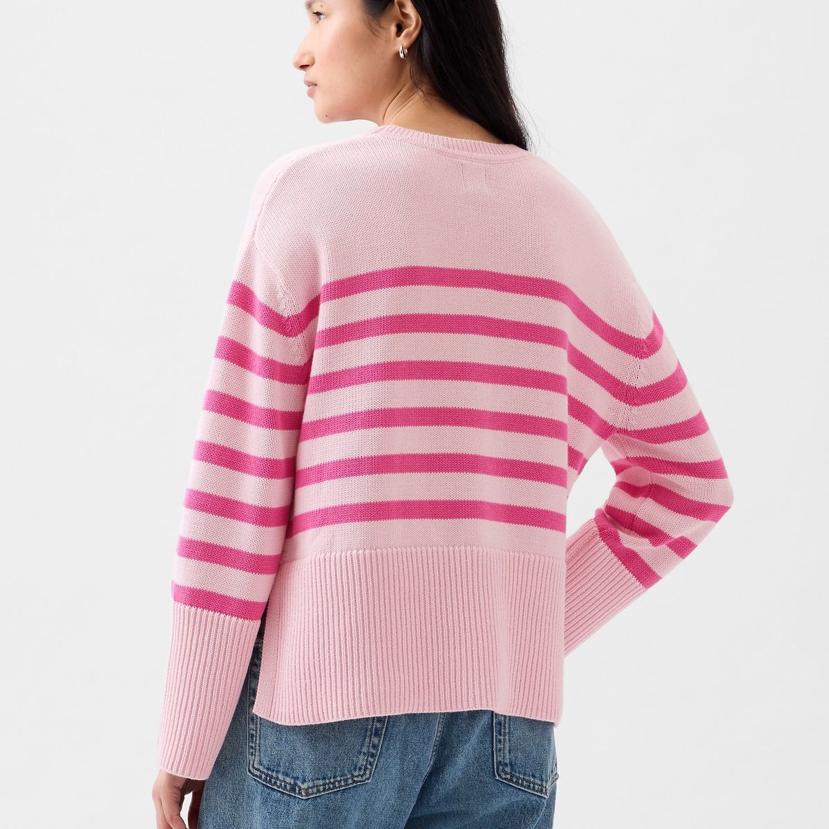 GAP - Sweater Mujer Split-Hem Stripe Rosa