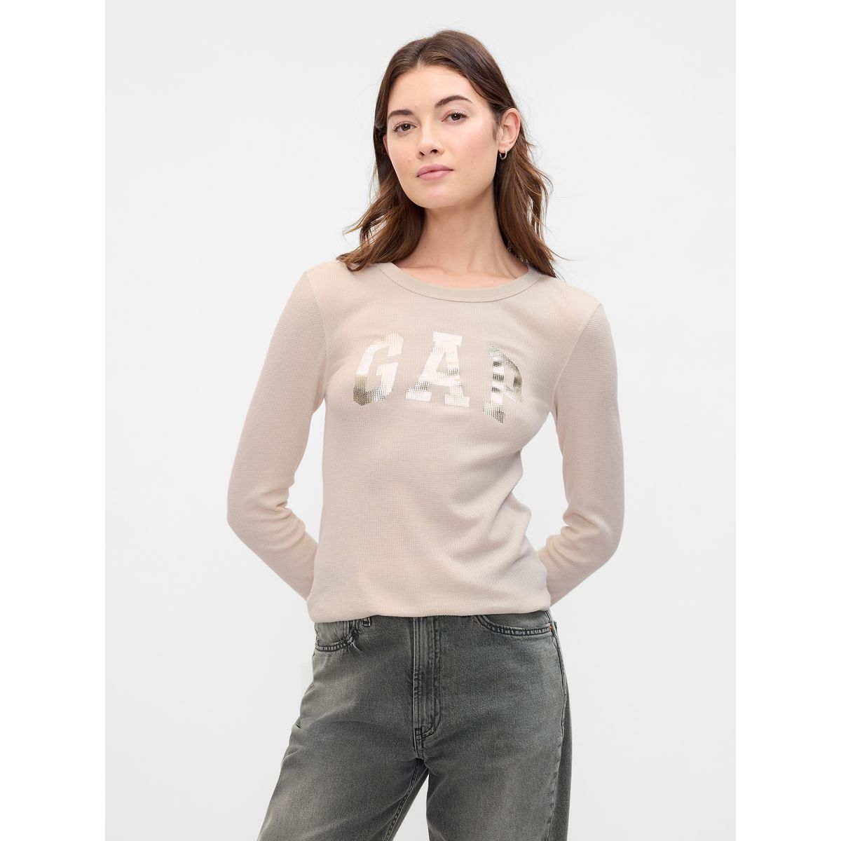 GAP - Polera Gap Waffle Manga Larga Mujer Beige