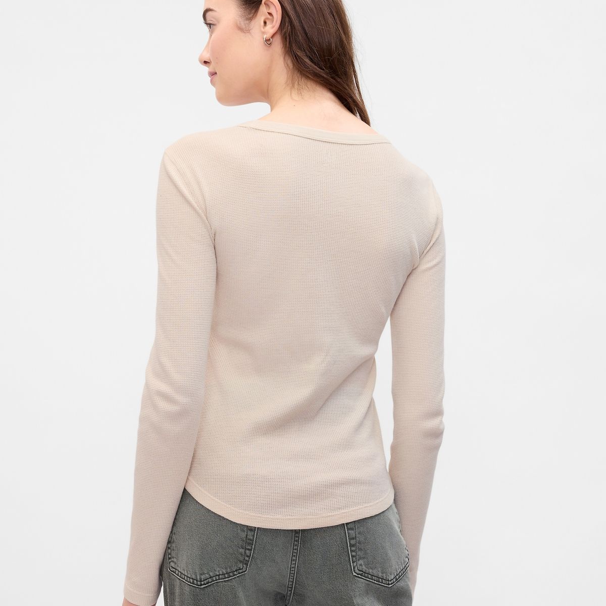 GAP - Polera Gap Waffle Manga Larga Mujer Beige