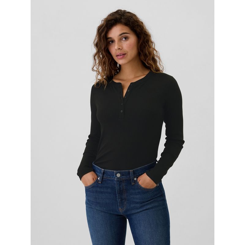 GAP - Polera Mujer Henley Negro
