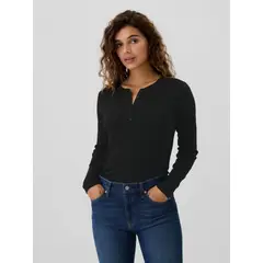 GAP - Polera Mujer Henley Negro