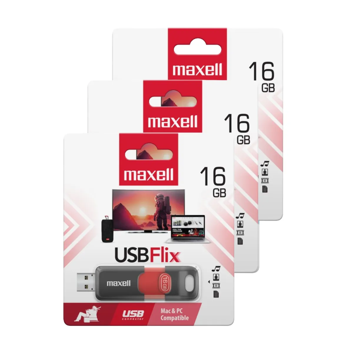 MAXELL - Pack 3 Pendrive Maxell Flix 16gb 2.0