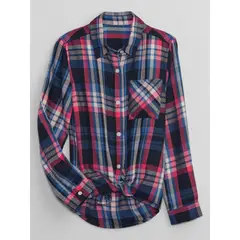 GAP - Blusa Franela Tie-Front Manga Larga Niña Azul