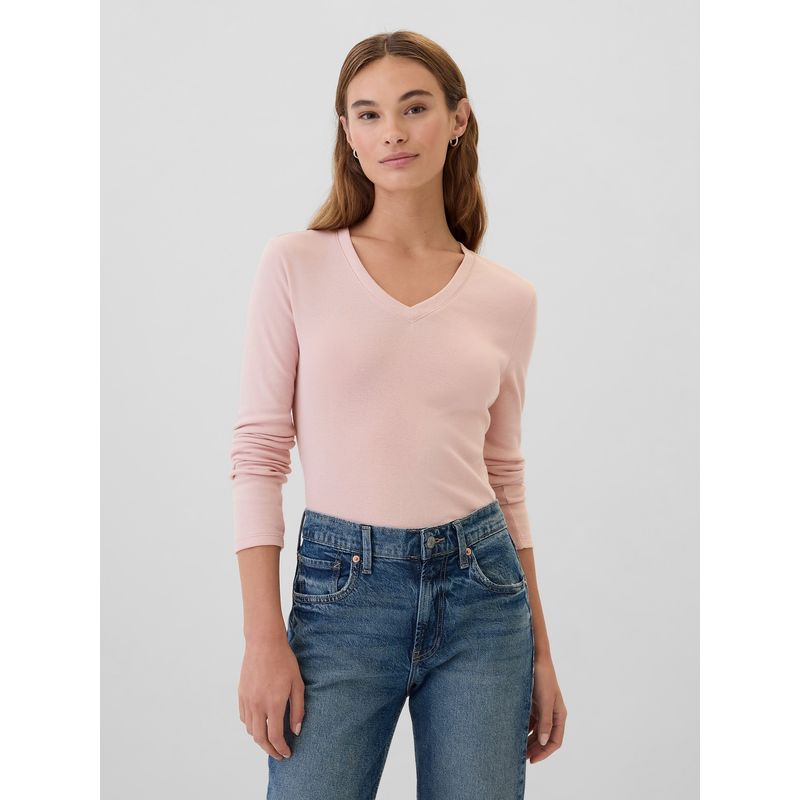 GAP - Polera Mujer Cuello V Rosa_.