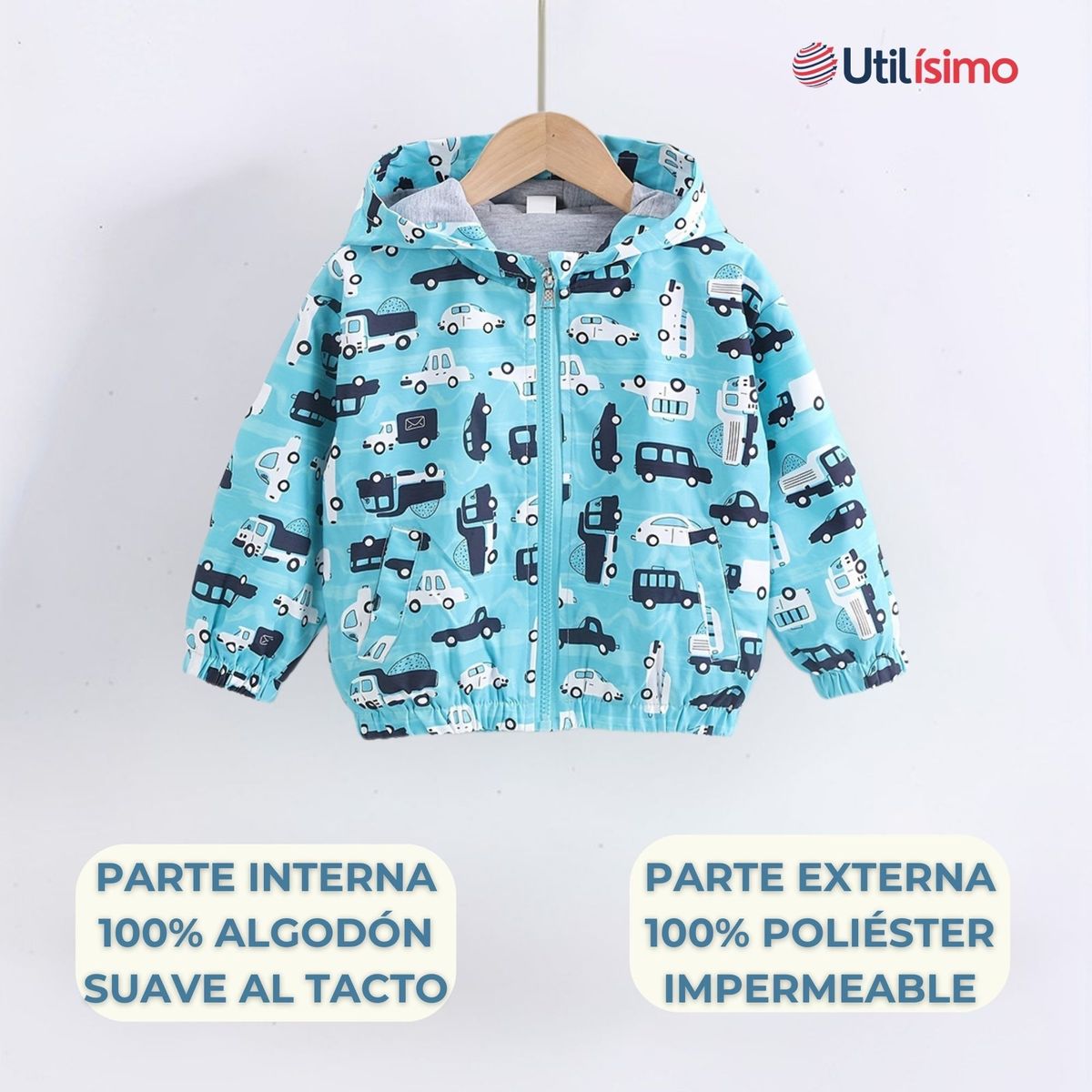 JUMP KIDS - Cortaviento Impermeable Chaqueta Estampado Niño Y Bebé Turquoise Cars